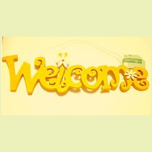 Welcome Yellow Shimmer Cutout Lettering Hanging Sign Flower 18 in. L Dorm Home